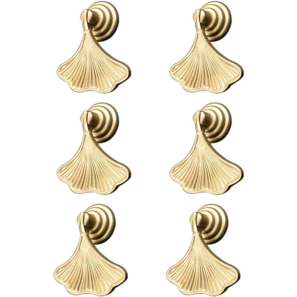 Goldene Ginkgoblatt-förmige Anhängergriffe, 6 Stück, Einloch-Schubladengriffe für Kleiderschrank und Schrank