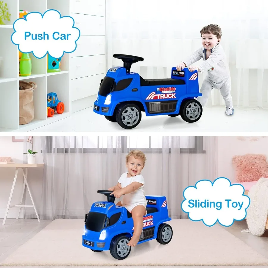 Ride On Push Car 2 en 1, camion coulissant pied au sol avec remorque détachable, phares de volant, alarme musicale, jouet sonore Wal