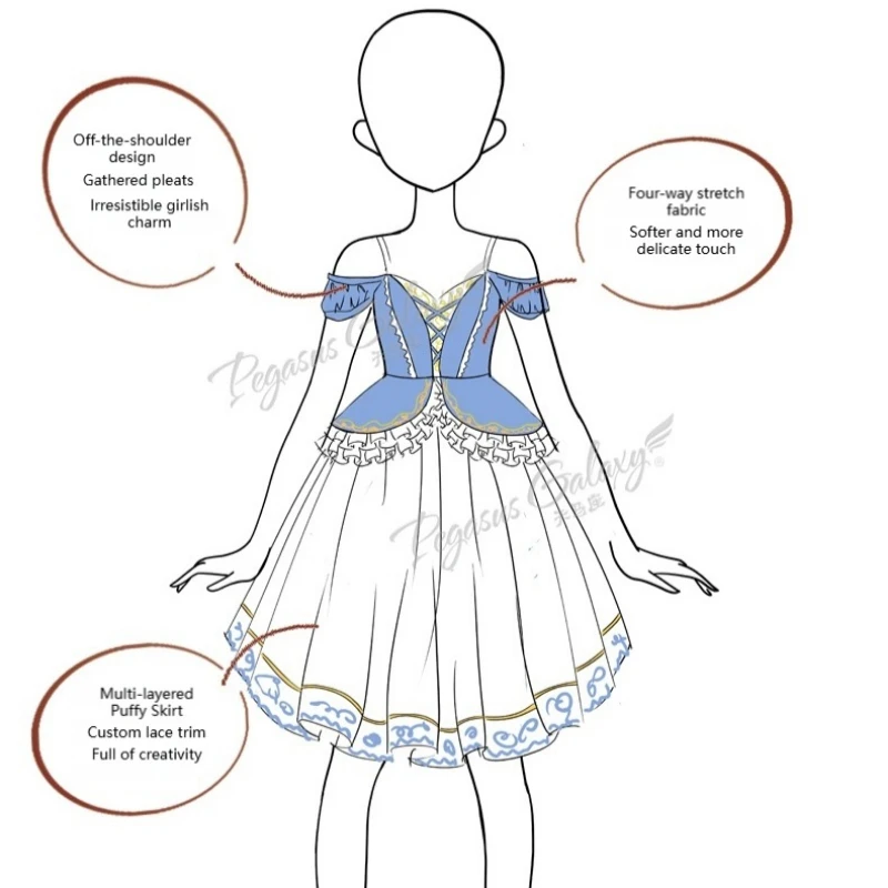 Mädchen Ballett Tutu Kleid Frauen Spitze Bühne Zeigt Dancewear Erwachsene Blau Bühne Leistung Kleider Kind Mit Versteckte Taste Tanz Tragen