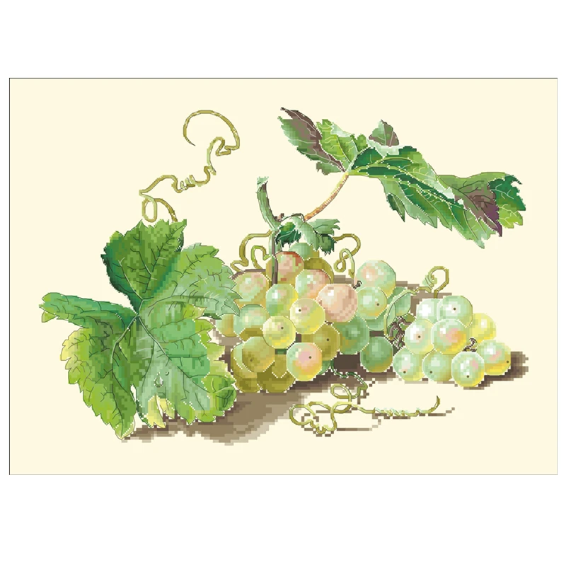 Green grape cross stitch kit fresh fruit complex 14ct 11ct count light yellow canvas stitches embroidery DIY handmade needlework