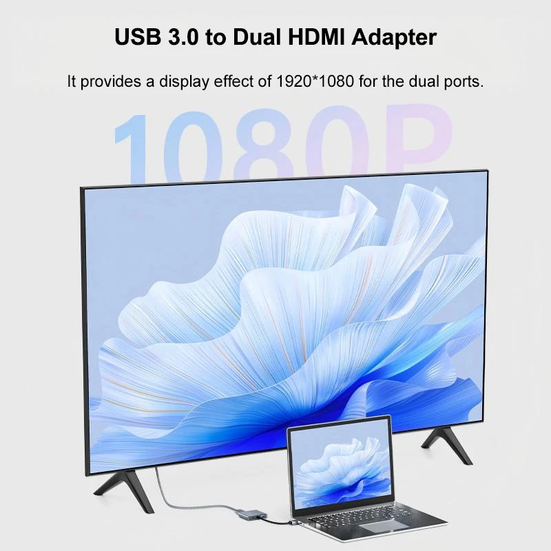Adapter USB na Dual HDMI 1080P 60Hz, Adapter USB A 3.0 na HDMI do laptopa, PC, komputera stacjonarnego, kompatybilny z Mac OS, Windows — zdjęcie produktu 2