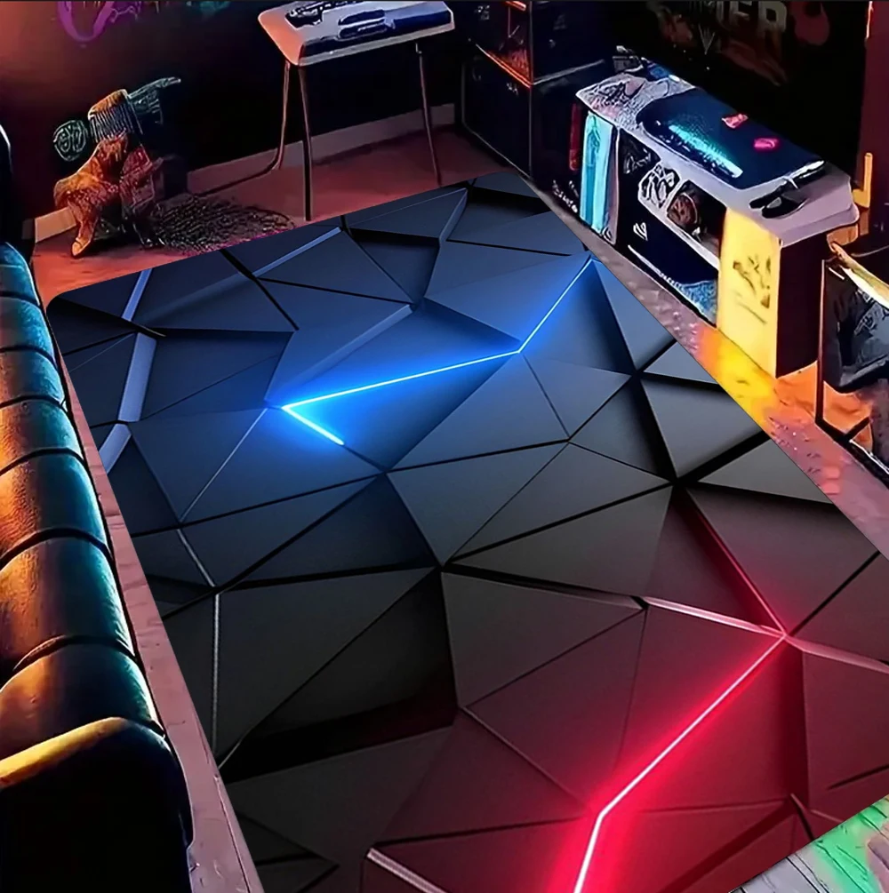3D Geometric Neon Crack Carpet Gaming Room Carpet for Kids Boys Man's Room Large Rug Game Player Home Decor, Teen Room Decor Rug