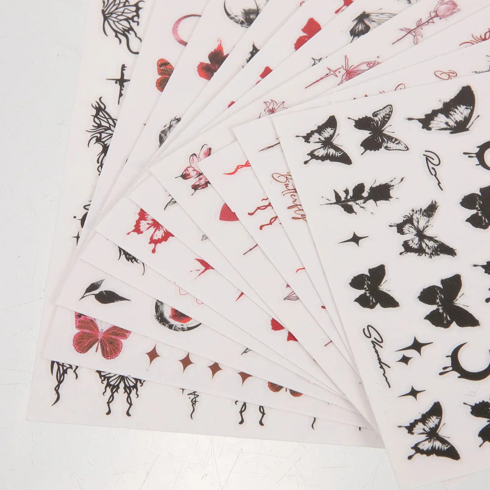 

12 листов темных наклеек для ногтей с бабочками, материалы для творчества, надежный материал, безопасные самоклеящиеся декоративные наклейки для маникюра