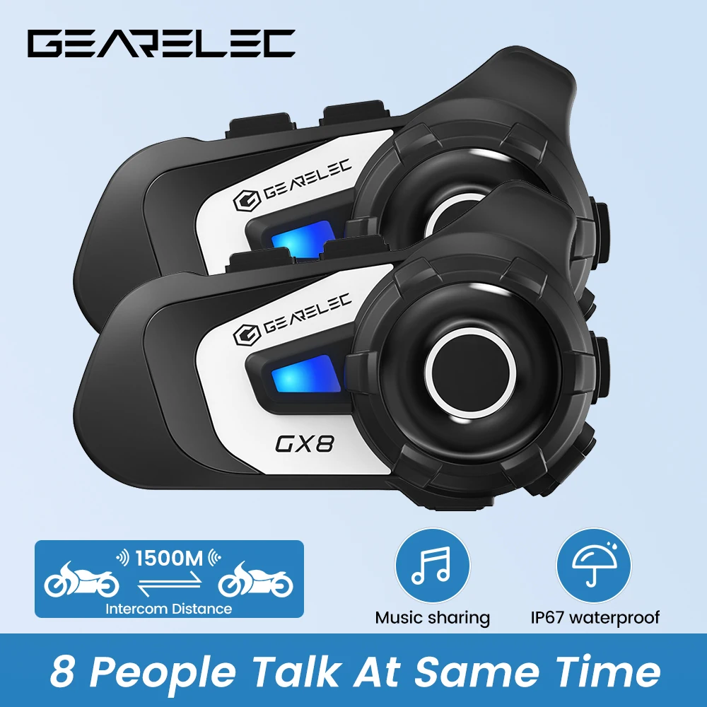 

GEARELEC Motorcycle Intercom Helmet Headsets Bluetooth 5.0 1500m Wireless Communication Interphone Music Sharing 8 Riders G8X