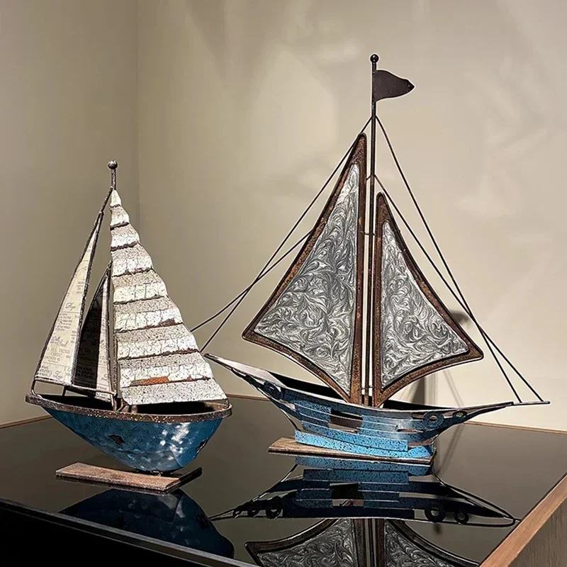 Nordic Vintage Decoration Crafts Sailboat Modern Iron Art Originality Decoration Craft Aesthetic Room Bedroom Decor Estatua FYFM