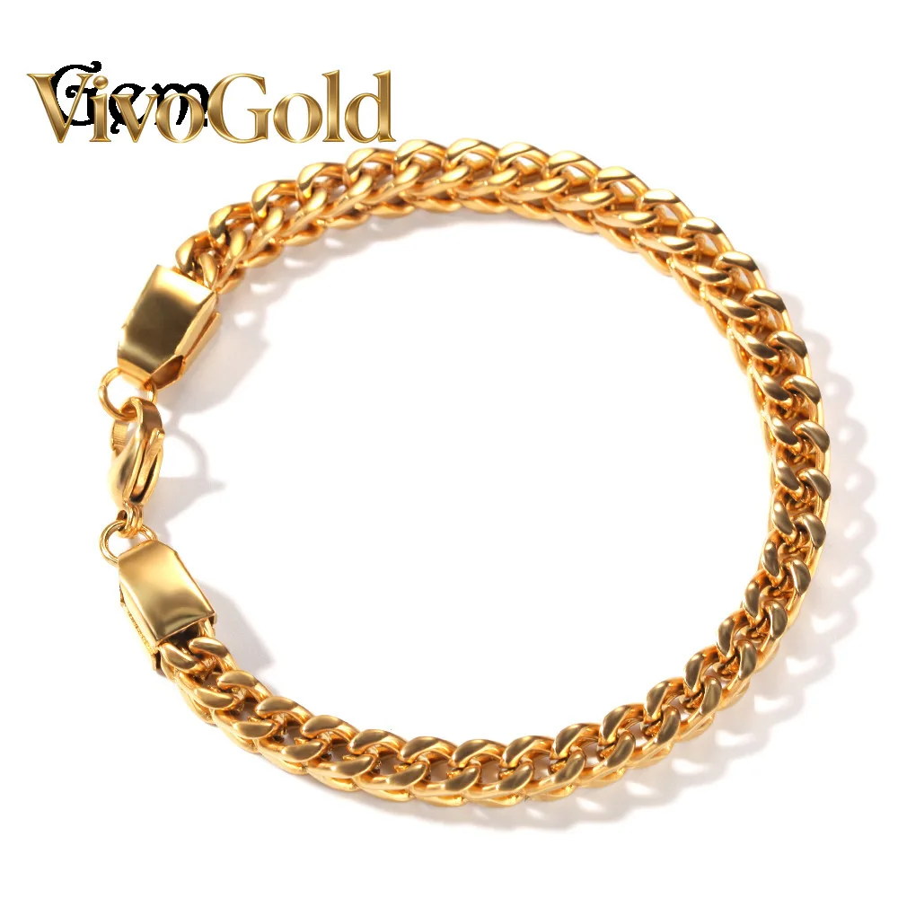 

VivoGold VivoGold Luxury 24K 9999 Pure Gold, браслет из настоящего золота для мужчин, в стиле хип-хоп, простой, 6 мм