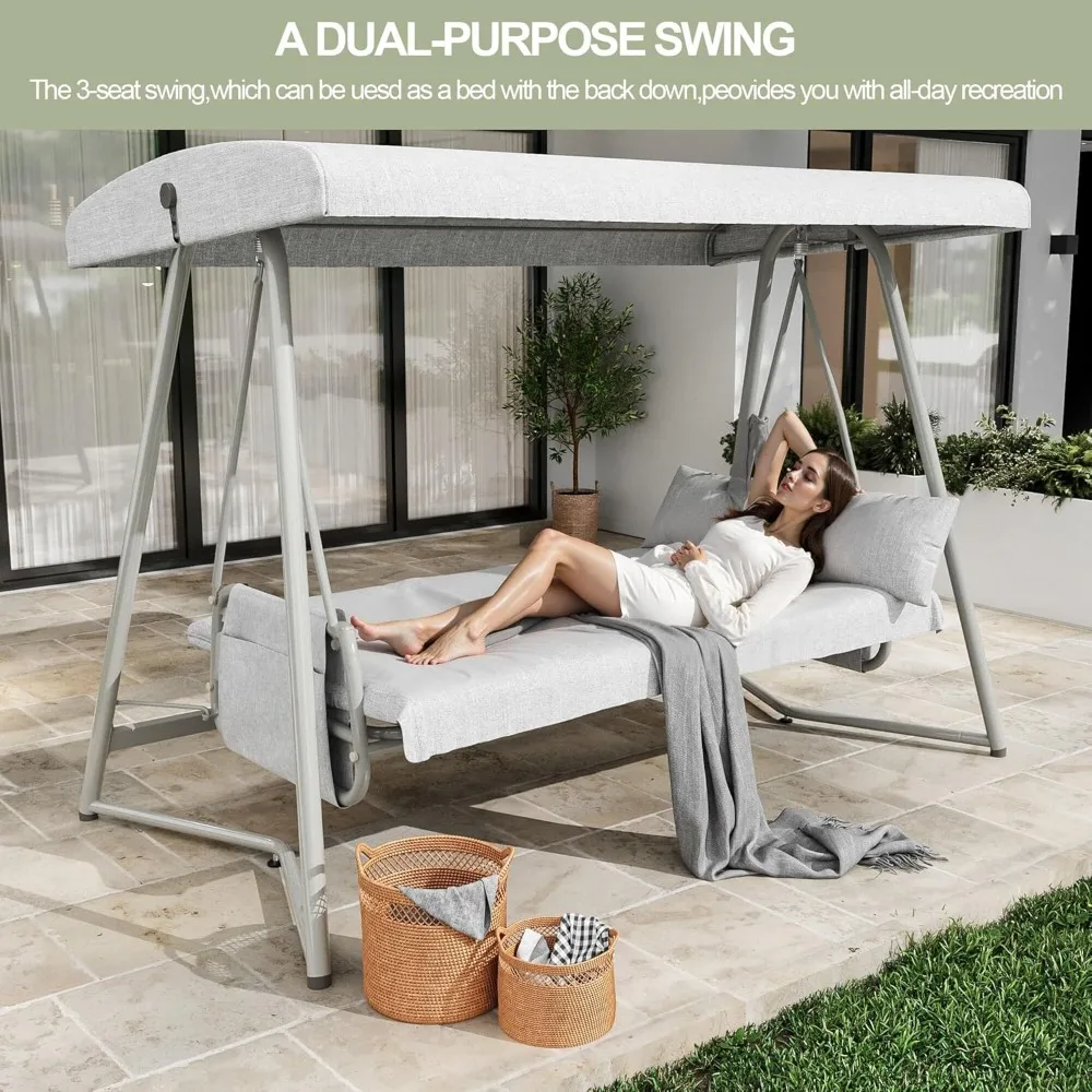 

3-4 Person Oversized Outdoor Porch Swing with Adjustable Backrest Canopy,2-in-1 Swing Bed 800 lbs Capacity,Patio Swing with Remo