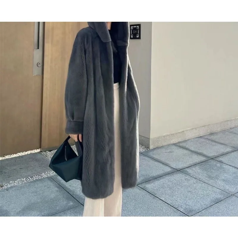 Abrigo de piel largo y grueso con capucha y forro de piel para mujer, abrigo de piel de Año Nuevo rojo Ankor para mujer, abrigo de piel de nuevo estilo para mujer