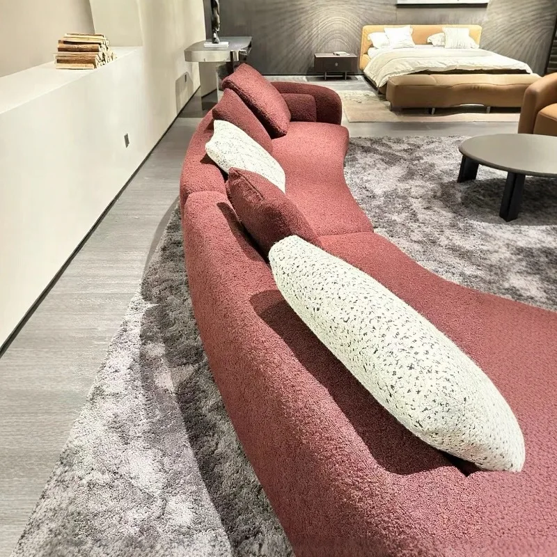 Italian Minimalist Bezier Arc Special-shaped Sofa Large Flat Layer Model Room Lamb Wool Combination Bezier Fabric Sofa