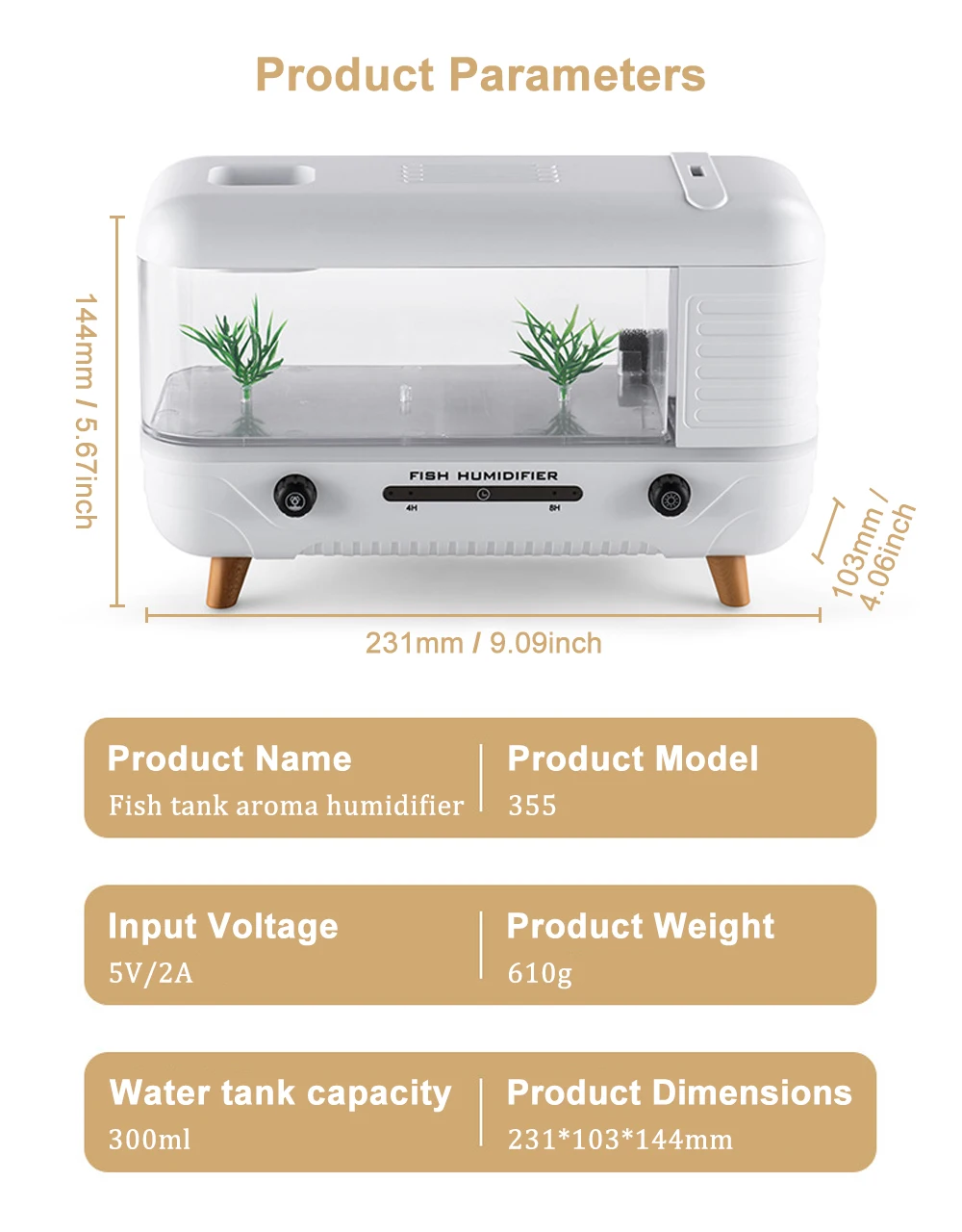Aquarium-Luftbefeuchter, Ätherisches-Öl-Diffusor, 7-Farben-Licht, Aromatherapie-Luftbefeuchter, Geräuscharmer Aroma-Kaltnebelgenerator für den Haushalt – Detail 10