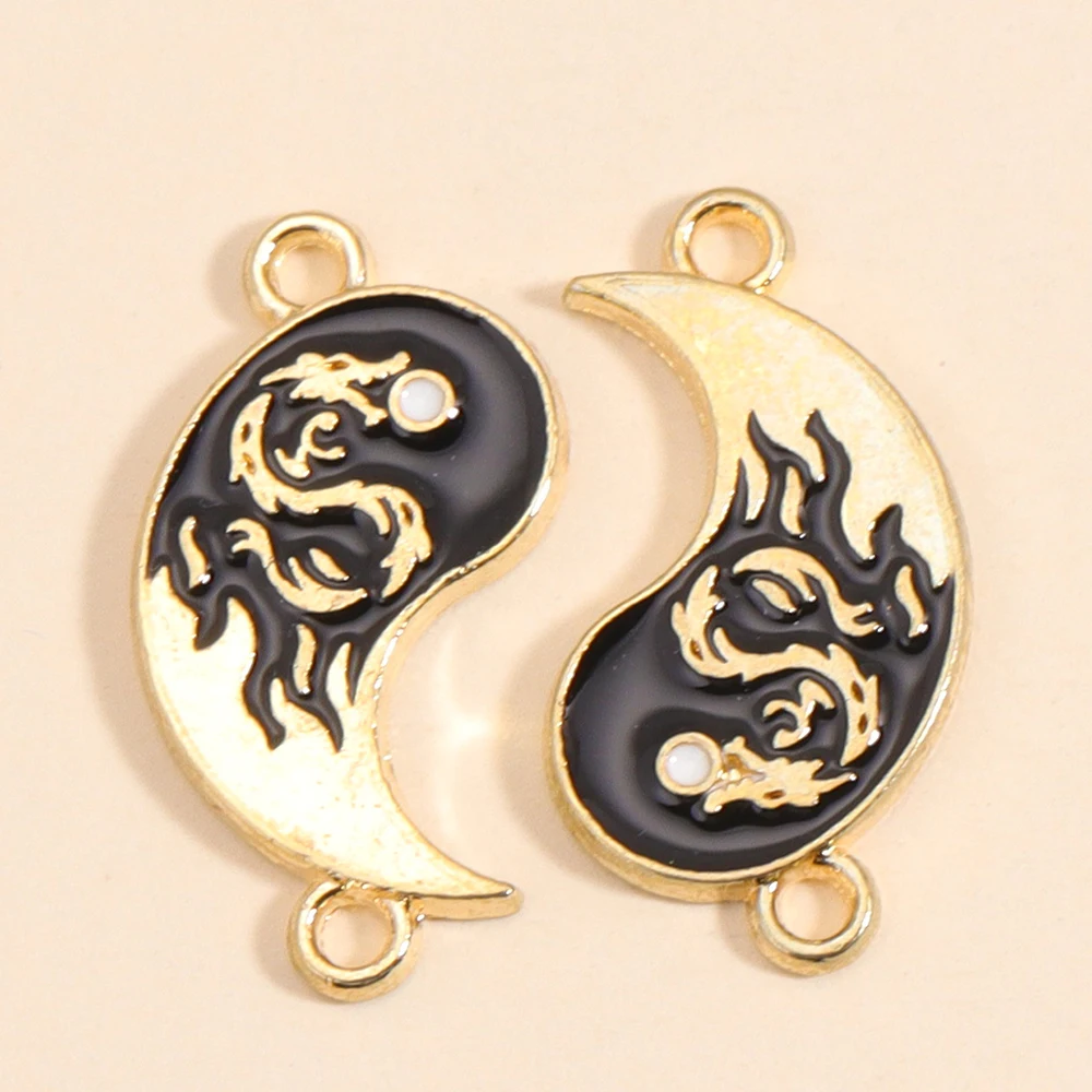Juego de 10 Conectores de Aleación con Tótem de Dragón Clásico Yin Yang Bagua para Fabricación de Joyería DIY, Colgante de Pulsera Taichi Blanco y Negro