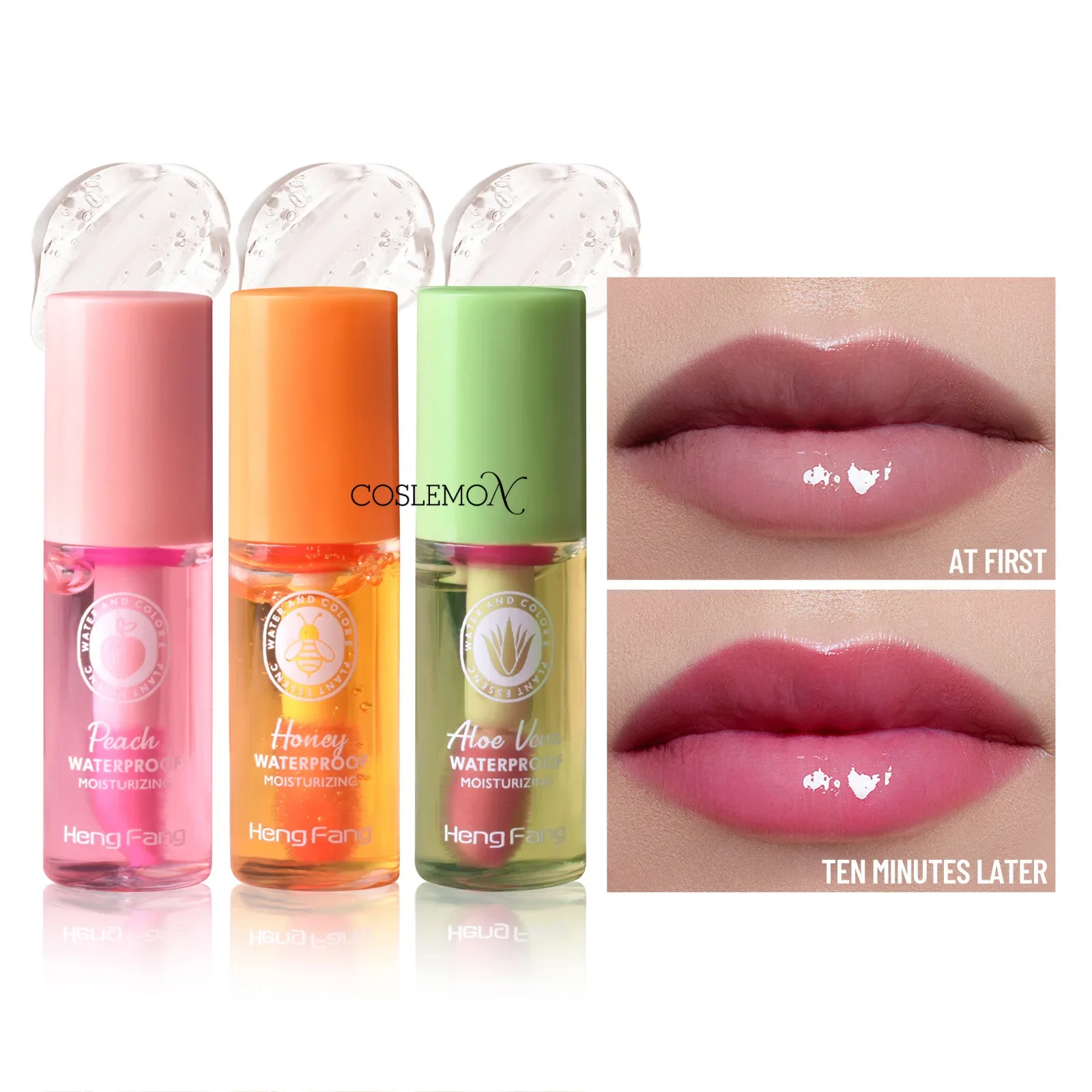 Clear Lip Gloss Moisturizing Lip Oil Aloe Vera Peach Honey Temperature Color Changing Long Lasting Transparent Lip Cosmetic