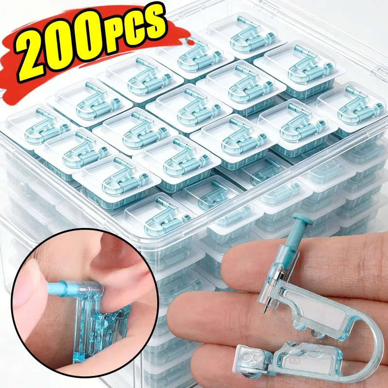 10/200pcs Blue Ear Piercing Gun Kit Asepsis Disposable Healthy Safety Nose Earring Piercer Tool Set Machine Studs Body Jewelry