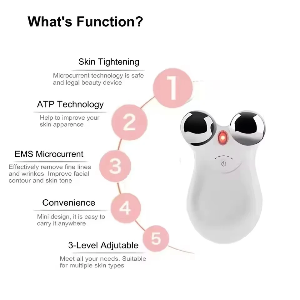 เครื่องนวดหน้าด้วยไมโครเคอร์เรนท์ หัวโลหะคู่ ระบบ EMS สำหรับการดูแลผิวและปรับรูปหน้า ใช้ได้ทั้งที่บ้านและร้านเสริมสวย