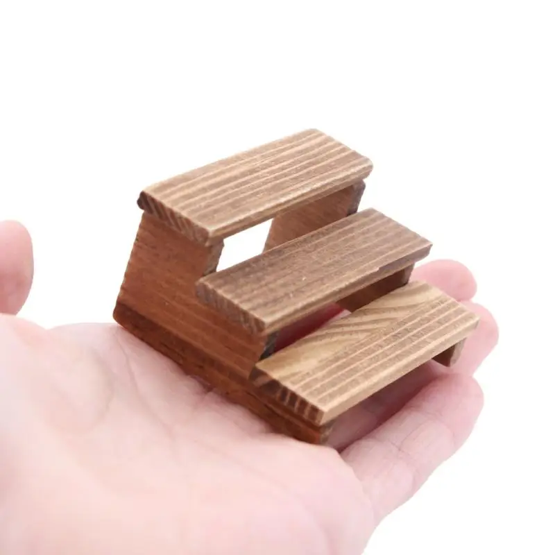Mini Wooden Shelf for Dollhouse Three Layered Plant Stand Model Garden Flower Display Accessory