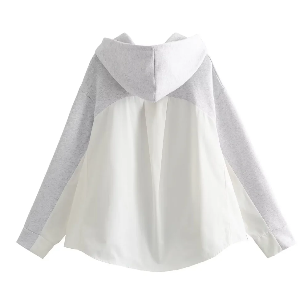 Women's Seam Loose Top Round Neck Long Sleeve with Hat Splicing Pocket Autumn/Winter New Fashion Hoodie