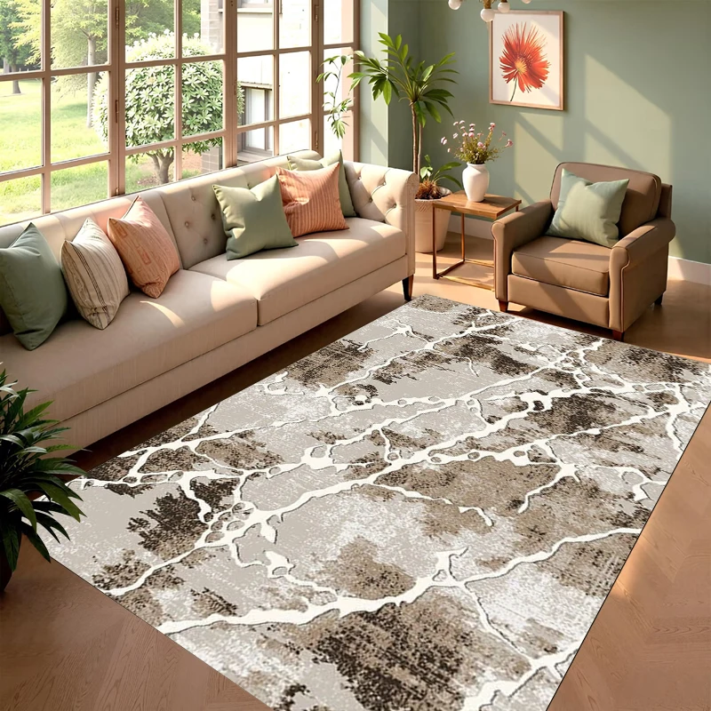 Modern Marble Abstract Area Rug Multi Color Cracked Stone Pattern Decorative Floor Mat for Living Room Bedroom Luxury Home Decor