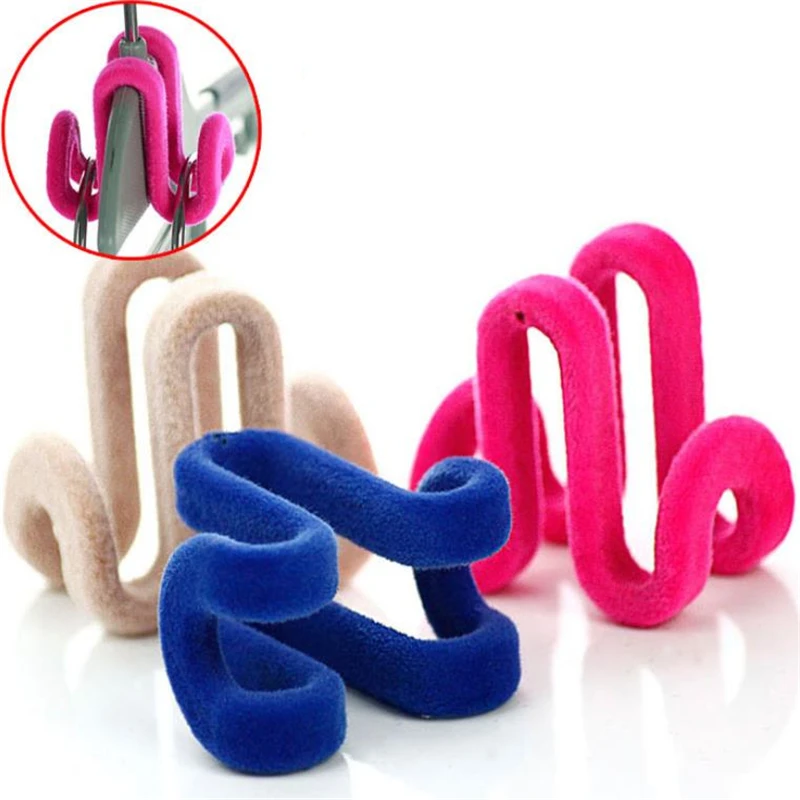 Plastic Flocking Dual Hook Multifunctional Portable Hooks Clothes Bags Hangers Drying Racks Wardrobe Storage Rack Tools 1Piece