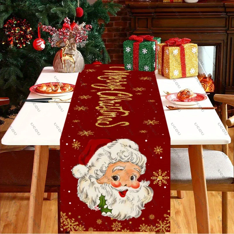 Weihnachts-Leinen-Tischläufer, dekorative Stoffflagge, Familie, Party, Geschenk, Weihnachten, Zuhause, Urlaub, Esszimmer, Küche, Halloween, Weihnachtsmann, Neu