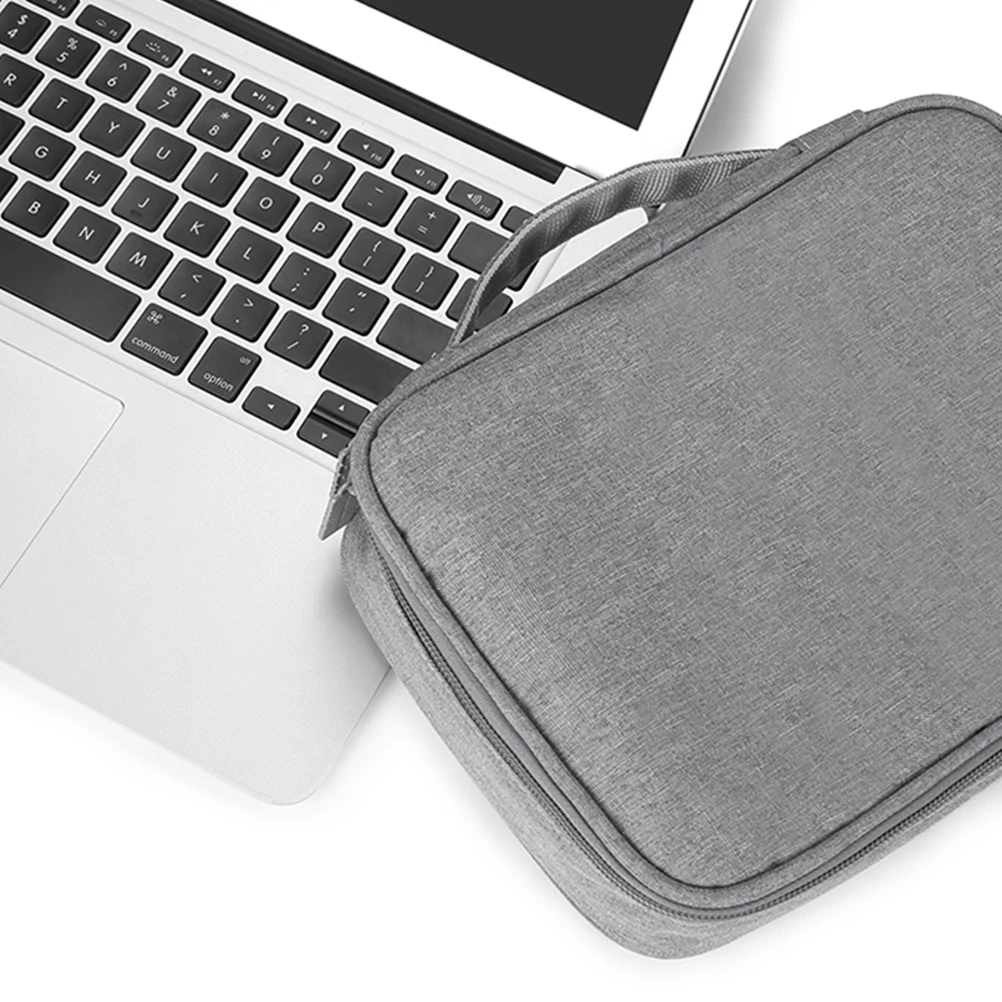 

Data Cable Storage Bag USB Cable Pouch Grey Electronic Organizer Digital Accessories Travel Durable Compartment Mesh