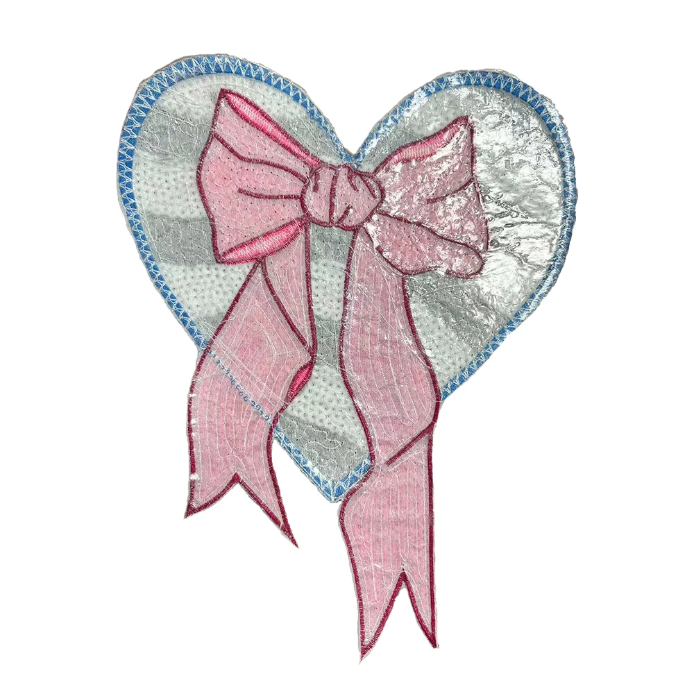 One Piece Embroidery Sequins, Large Iron On Heart-shaped Bow Embroidered Patch, Fashionable Retro DIY Clothing Accessories view 2