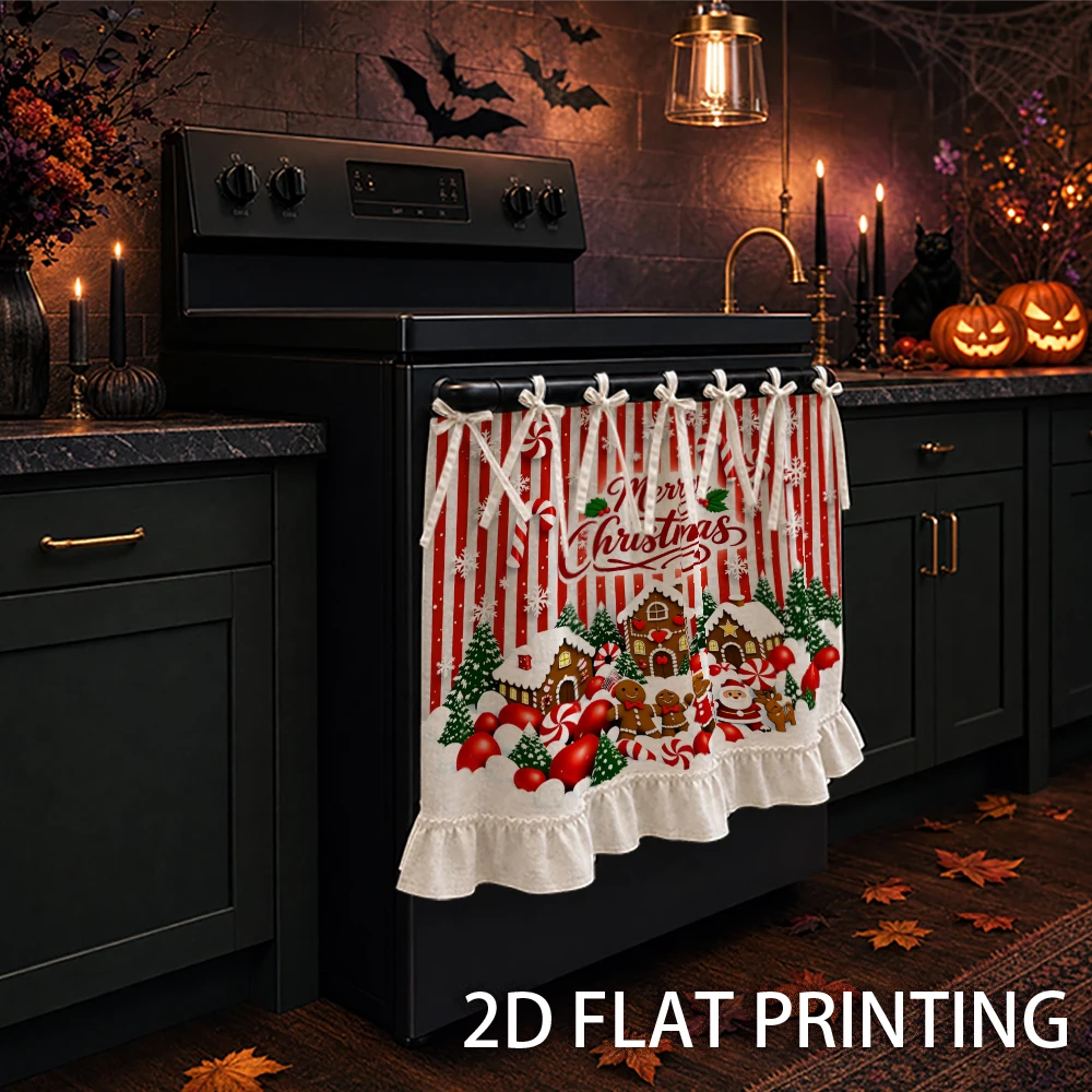 1PC Christmas Kitchen Curtains-Cupboard Curtains-Aprons. Printed with gingerbread houses, candy canes and snowflakes. Can be use