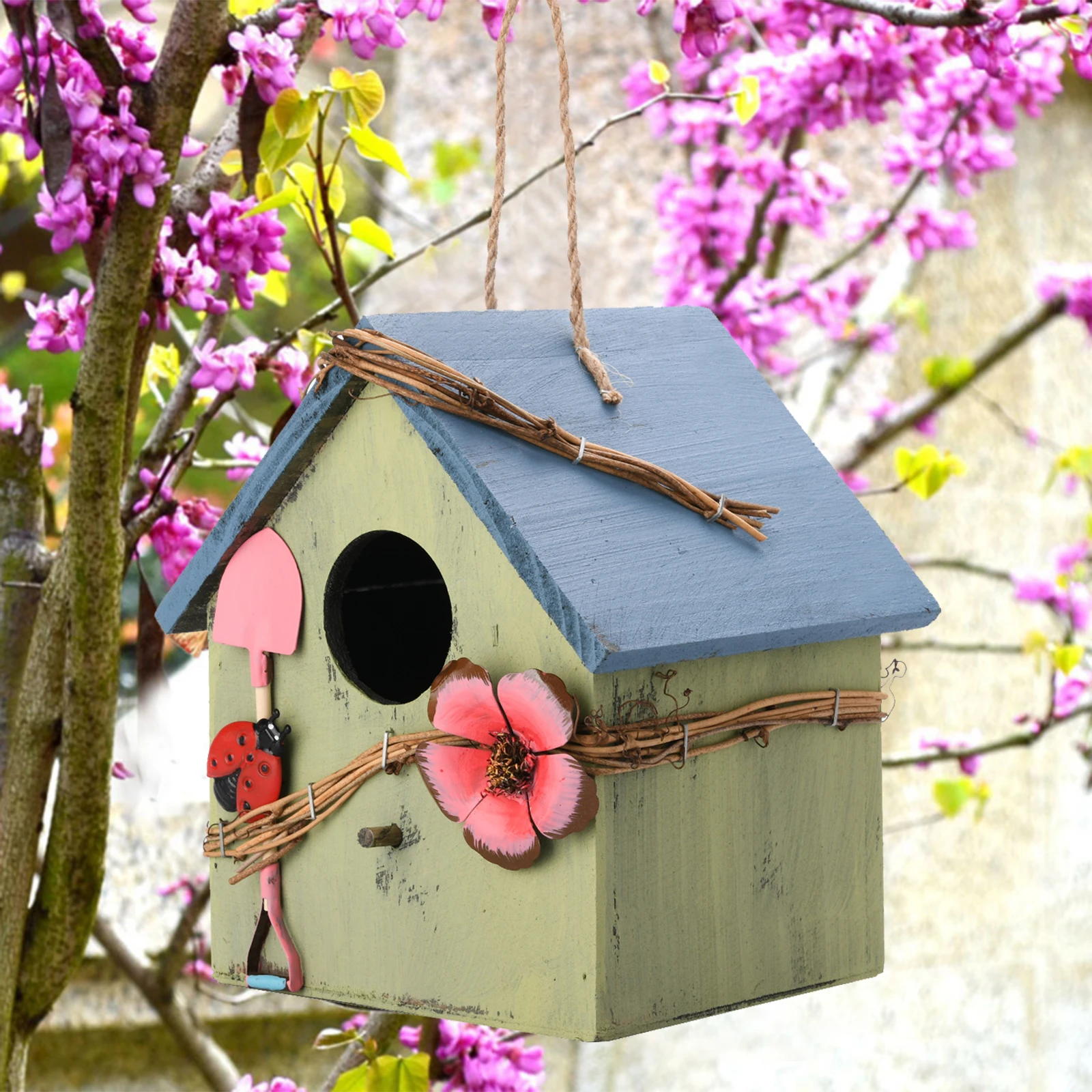 

New Wooden Bird House Bird Nest Courtyard Garden Villa Balcony Wall Hanging Garden Decoration