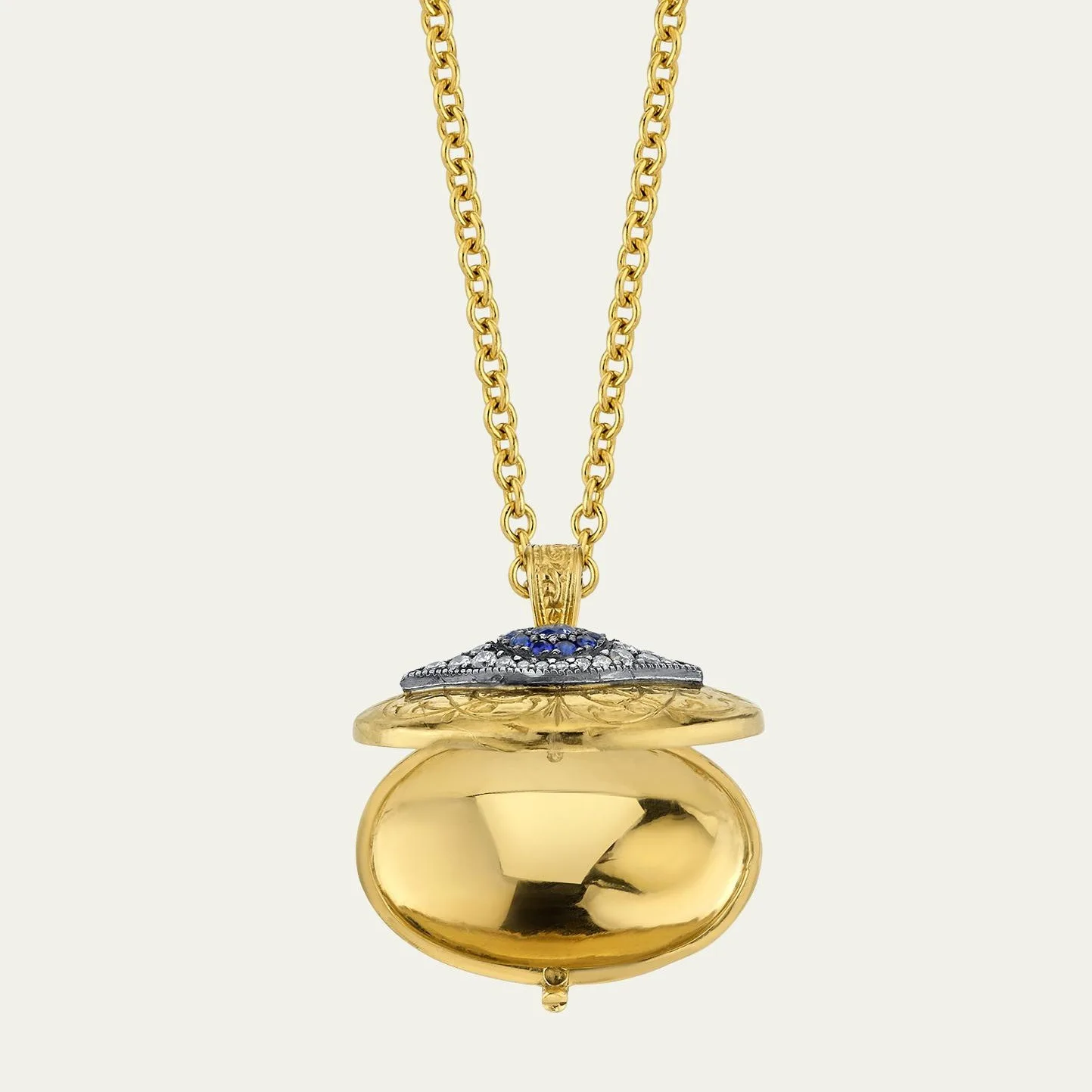 Vintage Engraved Evil Eye Oval Locket Necklace For Women Gold Plated Brass Hinged Photo Pendant With Colored Cz Accents Jewelry