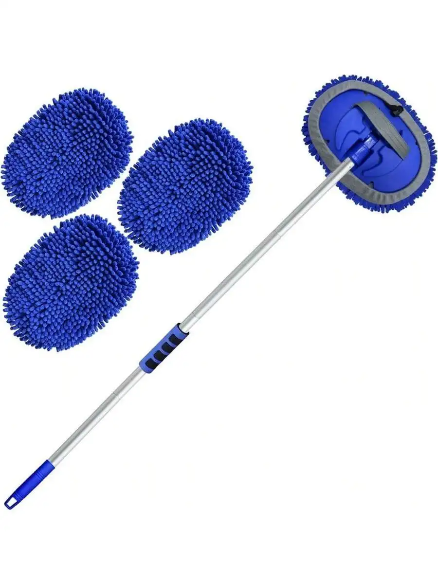 62'' Car Wash Brush With Long Handle Chenille Microfiber Car Wash Mop Mitt Kit Scratch-Free Car Detailing Cleaning Brush Care
