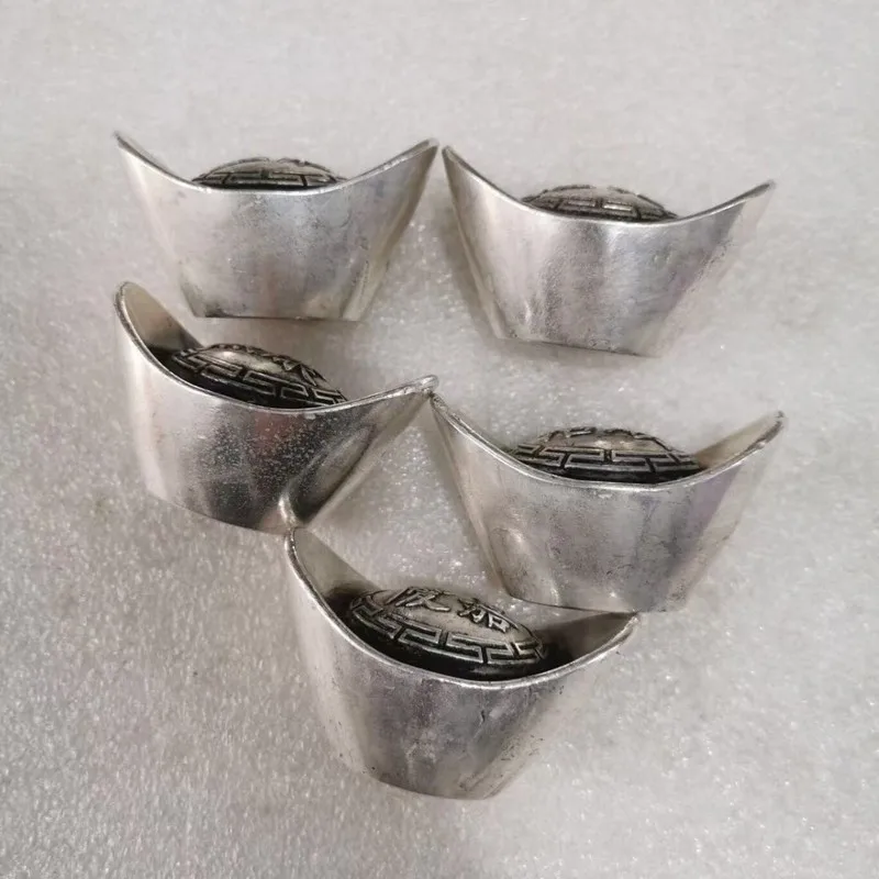Antique Ingot Five Emperors 0.5kg Yuan Coin White Copper Plated Qing Dynasty Treasury Silver Collectible Craft Ite