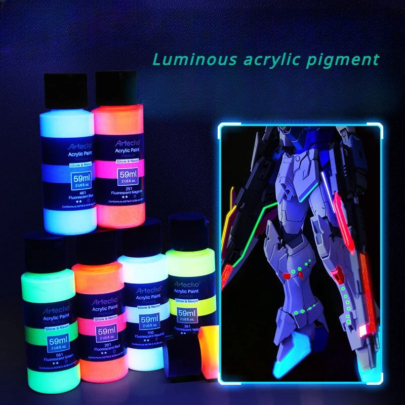 conjunto de tinta acrilica luminescente de alto brilho grafite desenhado a mao roupas faca voce mesmo sapatos paredes texteis pigmento noctilucent 59ml 01