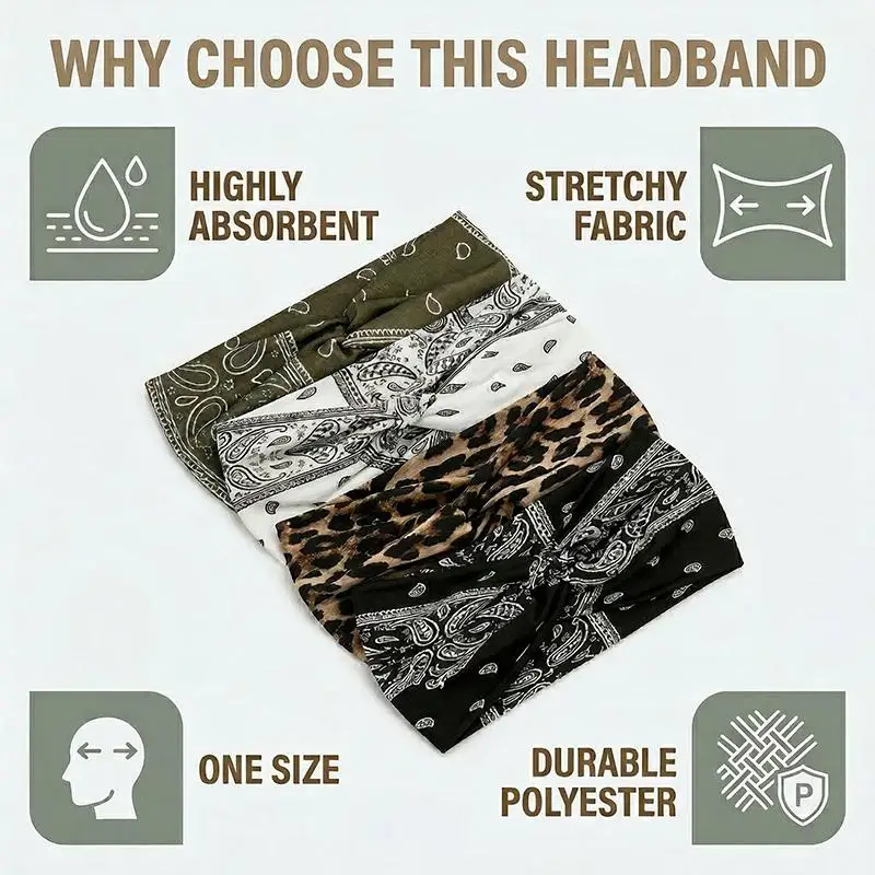 1 Stück Turban Paisley Twist Stirnband Damen Stirnbänder Breites Haarband für Frauen Großes Sport-Workout-Stirnband Dehnbares Rutschfestes Haarband – Detail 4