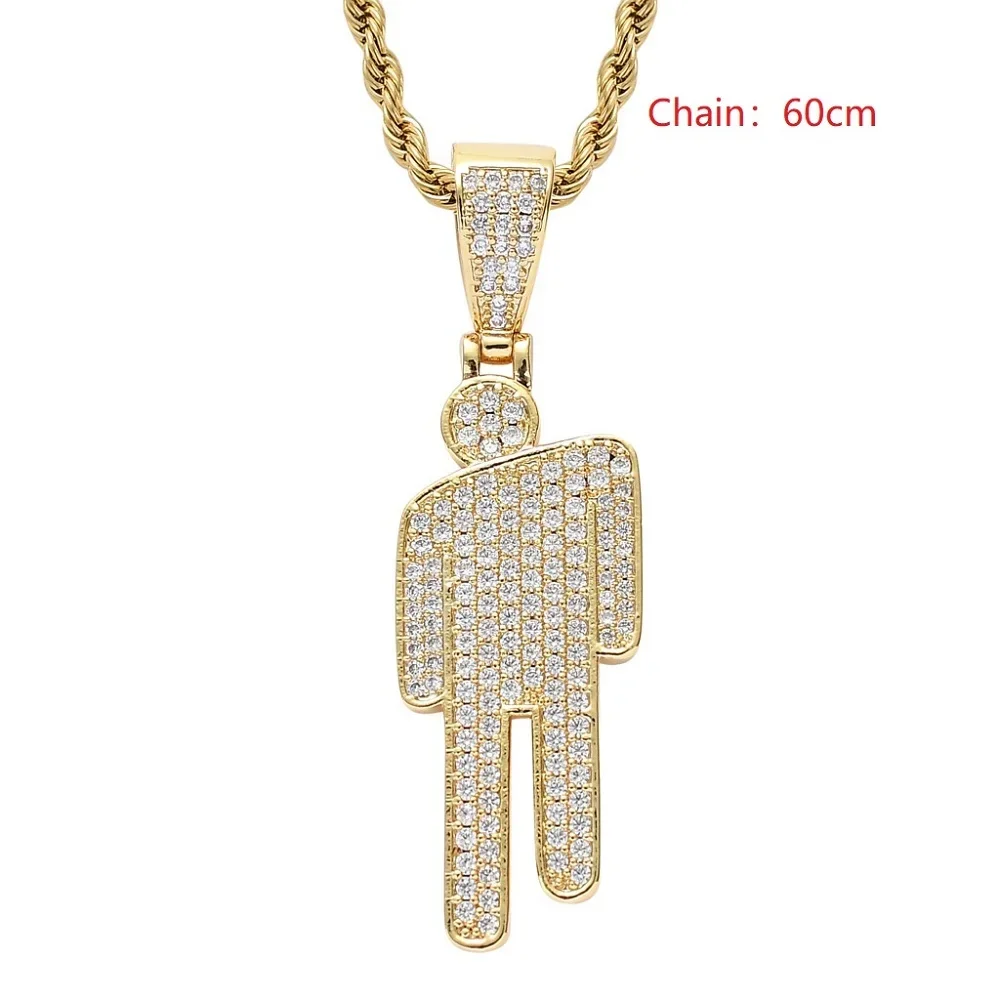 BBillIe necklace for women Stainless Steel Human Pendant Necklace Fashionable Luxury Cartoon Off-Center Rhinestone Pendant