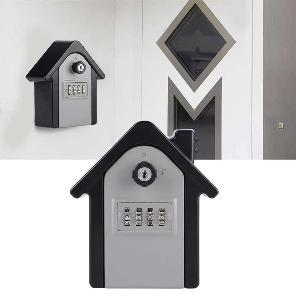 Security Wall Mounted Key Storage Box 4-Digit Combination Zinc Alloy Key Lock Box Password Key Box Home