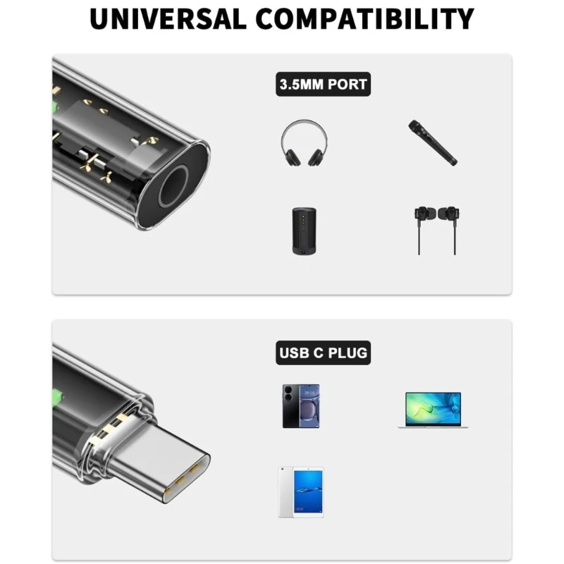 HX6A 3.5mm Earphone Converter for USB C Port Noise Reductions Clear Sound Quality for Laptop Smartphones