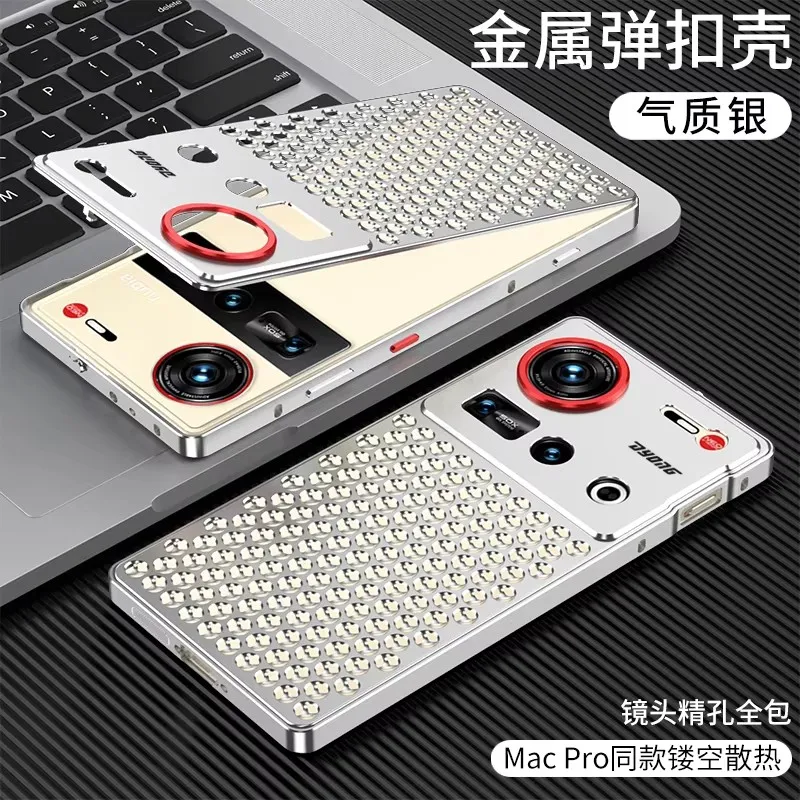 

Phone Case Metal hollow Back Cover For ZTE Nubia Z80 Z70S Z70 Z60 Ultra Spring buckle Fall prevention heat dissipation holes