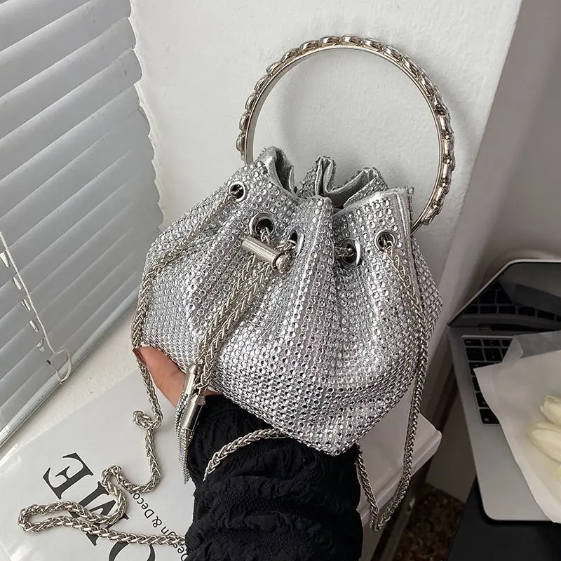 Elegant Rhinestone Evening Bucket Bag, Formal Banquet Handbag, Dinner Purse For Women Wedding Party Prom