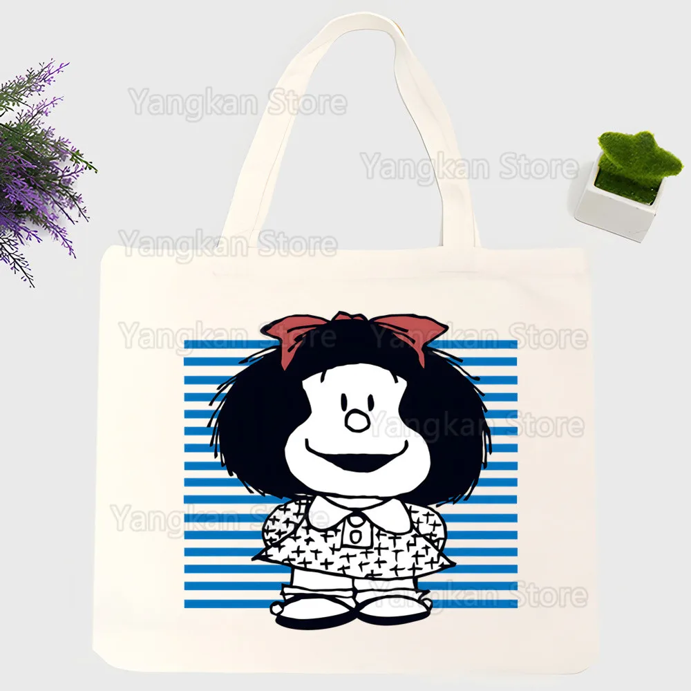 

Mafalda Canvas Simple Cartoon Print Picnic bags Girls Fashion Life Casual Pacakge Hand Bag