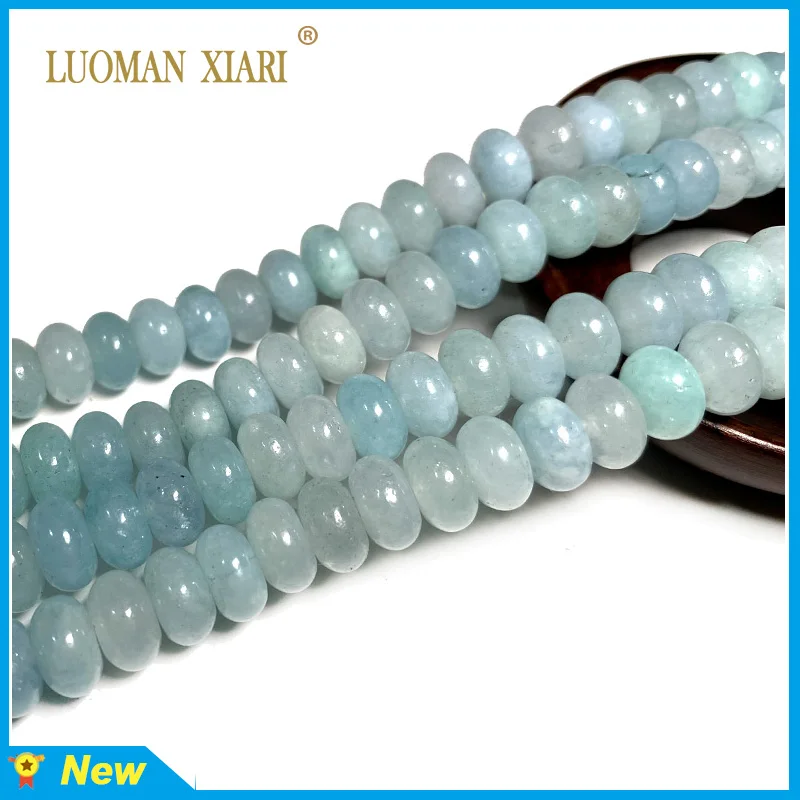 Natural Stone Beads 5x8MM Aquamarine Chalcedony Loose Smooth Rondelle Round Space Bead for Jewelry Making Diy Bracelet Necklace