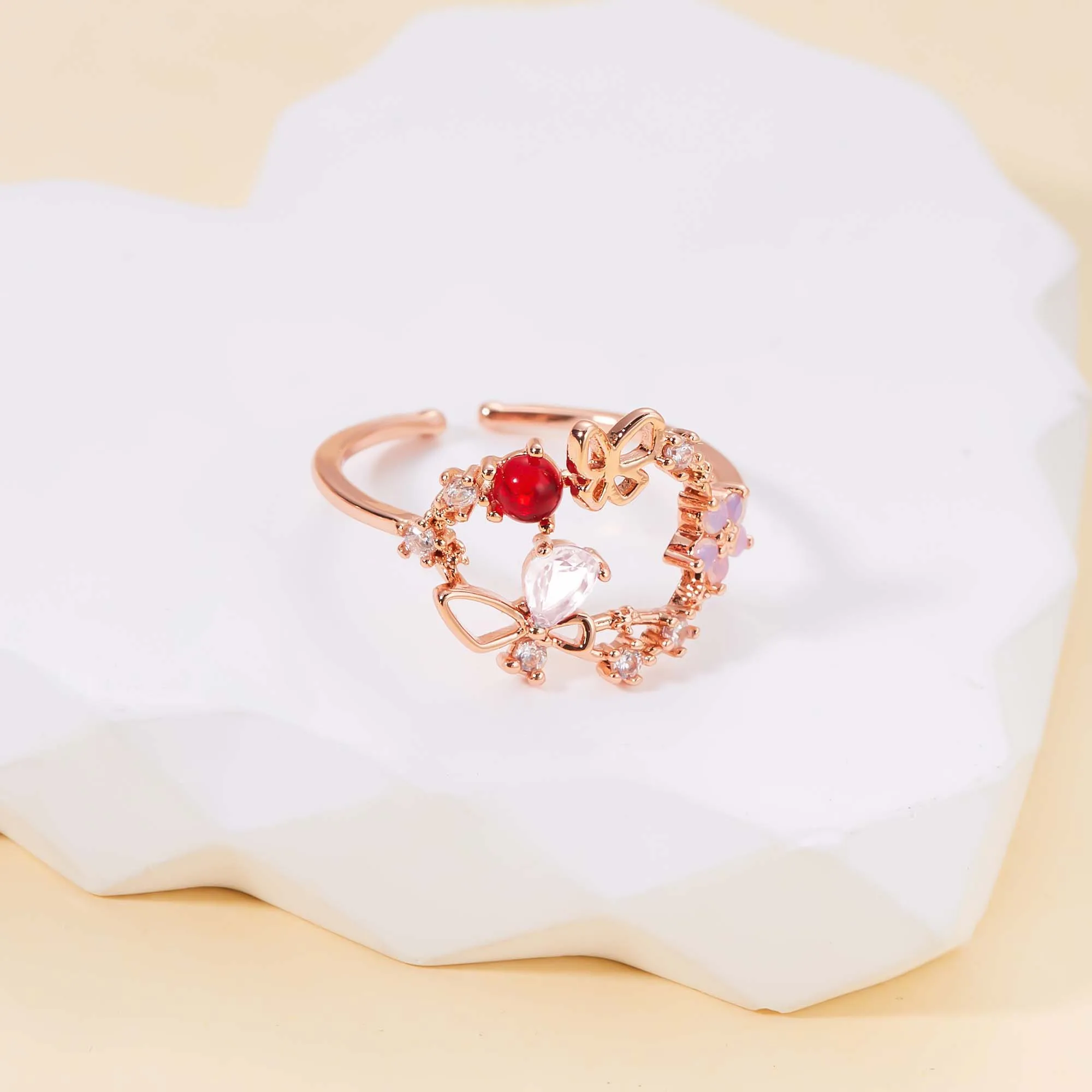 Zarte Kristall-Zirkon-Ringe für Frauen, süße Blume, Blatt, Schmetterling, verstellbare offene Ringe, Hochzeit, Verlobung, Schmuck, Geschenk – Detail 11