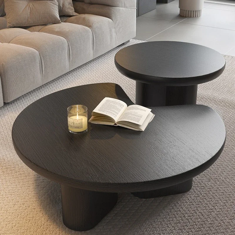 Large and small coffee table combination, creative design round tea table Italian minimalist, living room home black oak