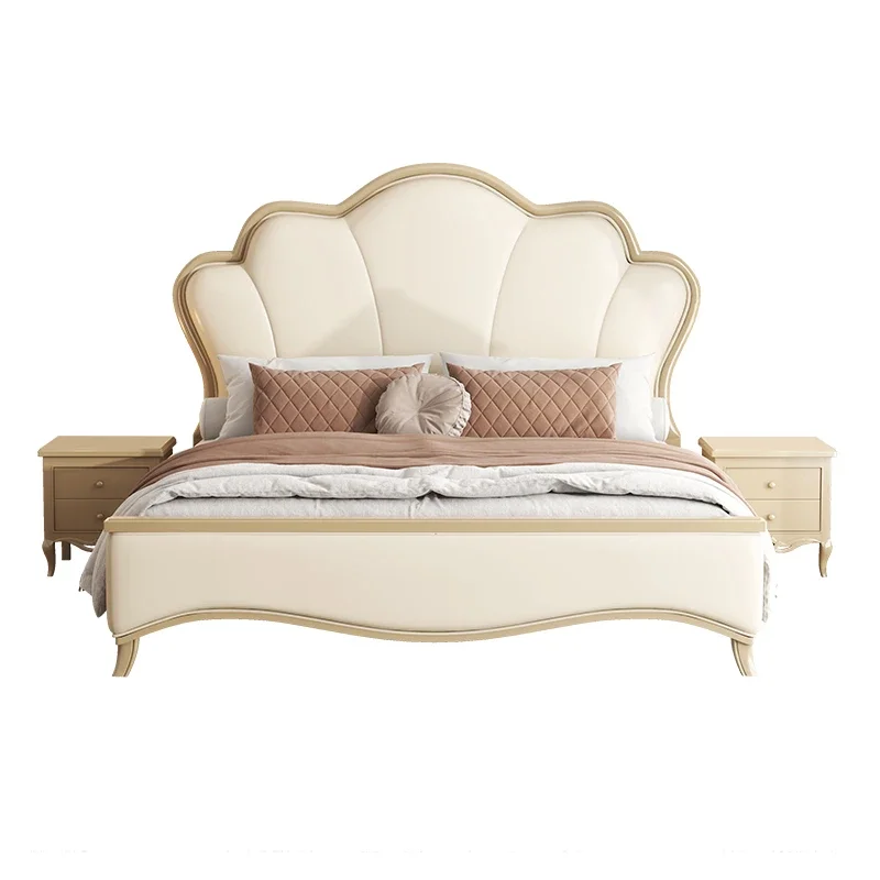 

American light luxury solid wood bed modern simple double master bedroom French cream wind princess bed petals