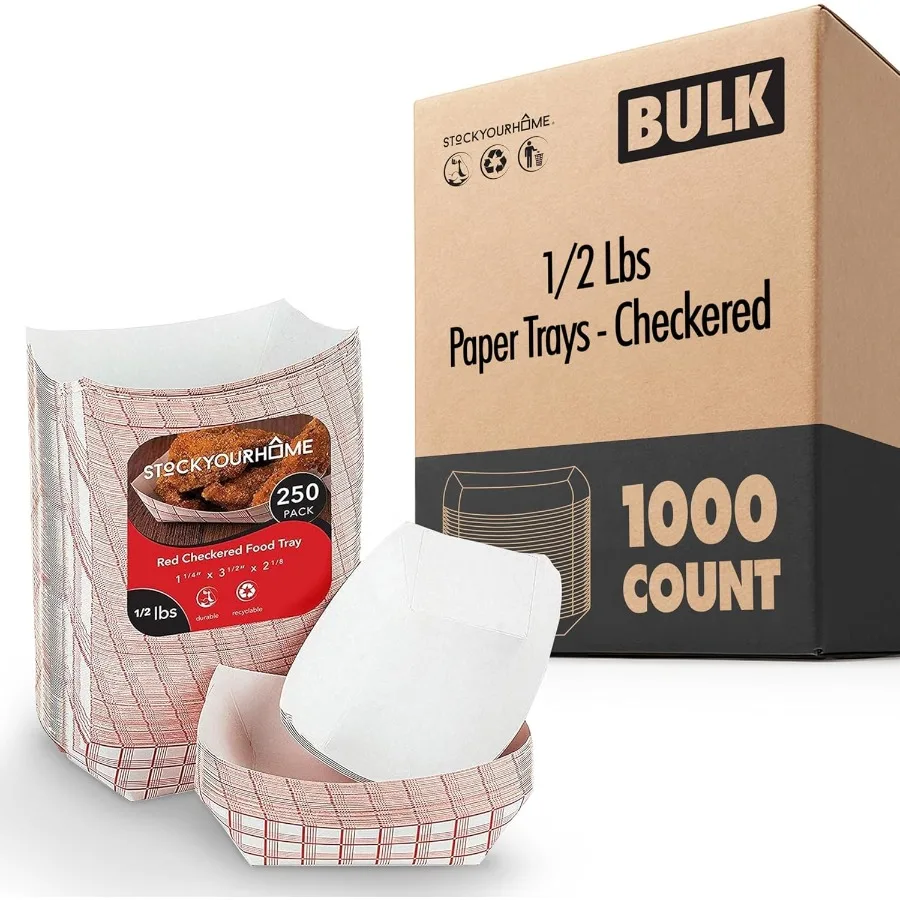 

Extra Small Paper Food Boats 1000 Pack 0.5 lb Disposable Red and White Checkered Paper Trays EcoFriendly Serving Boats for Conc