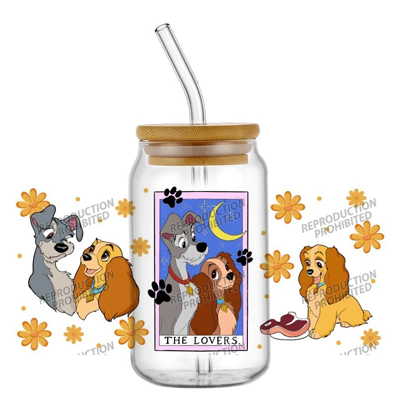 

Новая женская и бродяга 3D наклейка УФ DTF Cup Wrap для 16 унций Водонепроницаемая УФ-наклейка DTF Transfer Очки Кружка DIY Наклейка с мультяшной собакой