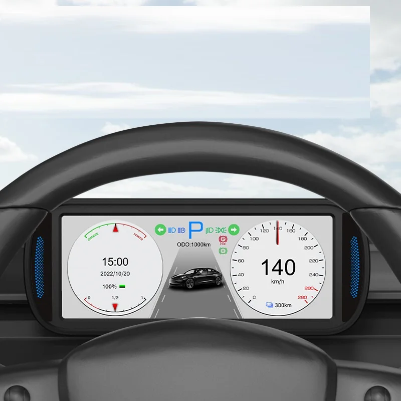 

6.8" HerrFuks For TESLA Model 3 Model Y HUD Multifunctional LCD Instrument Speedometer Plug And Play 1280*480P