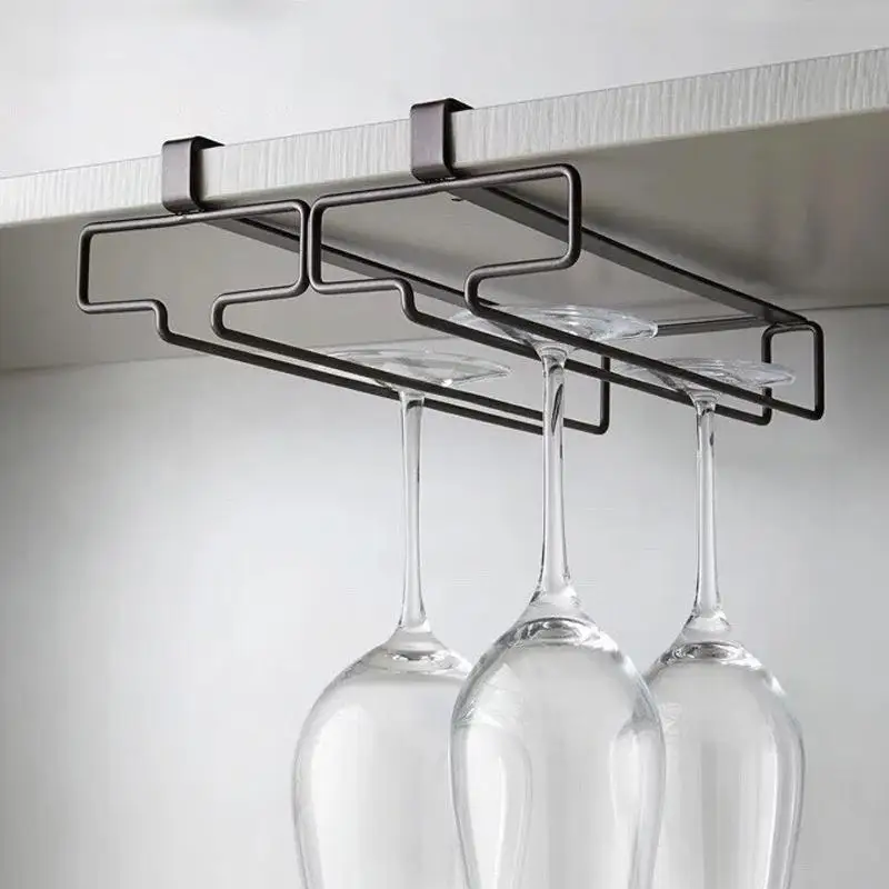 No Drilling Metal Wine Glass Holder Stemware Rack For Under Cabinet Storage Kitchen Bar Organization Supplies