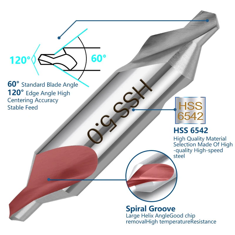 XCAN Drill Bit Spiral Flute 60 Degrees HSS 6542 Center Drill Bit Metal Drilling Tools 1.0 1.5 2.0 2.5 3.0 3.15 3.5 4.0 5.0 6.0mm