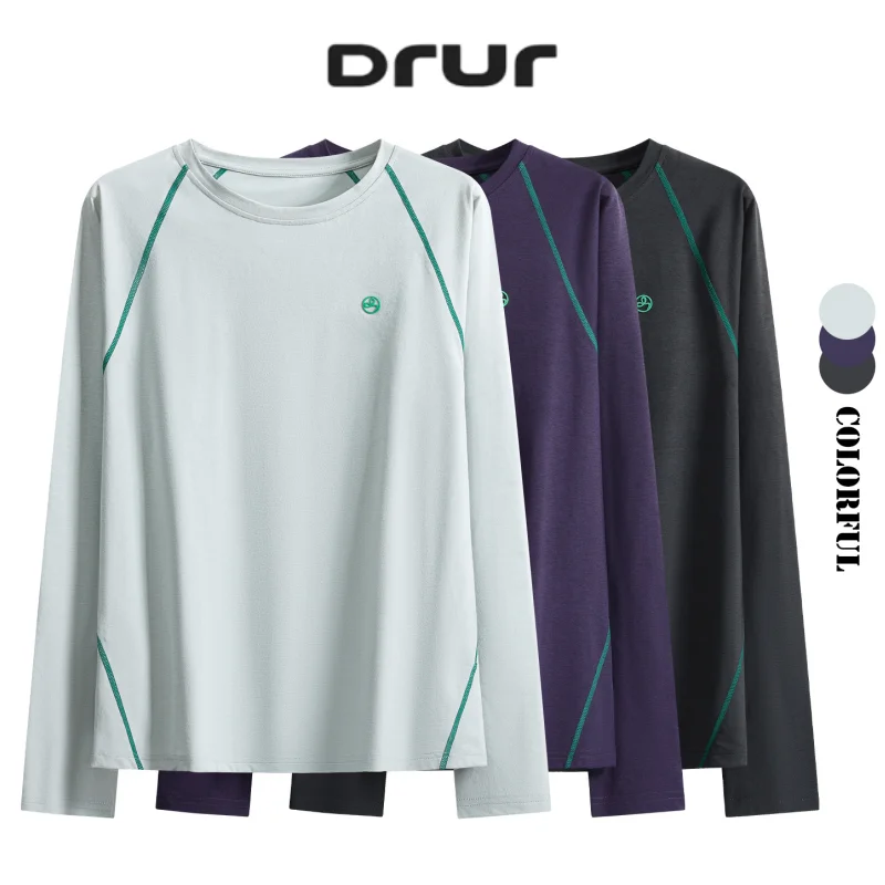 DRUR Loose Sport Shirt With Color Block Crew Neck Long Sleeve Sweatshirt Casual Pullover Top For Running Fitness and Gym Clothes