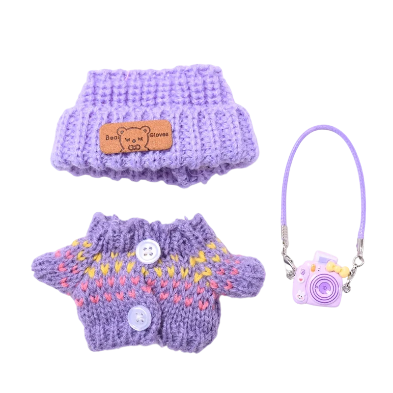 17cm Labubu 인형 액세서리 복장 곰 라벨 모자 러브 스웨터 세트 귀여운 장식 작은 옷 장난감 수집가를위한 옷