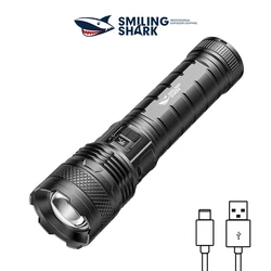 Smiling Shark SD7149 Rechargeable Zoomable Torch, Plastic Flashlight, with Tail Light, for Outdoor Camping, Hiking, Emergency